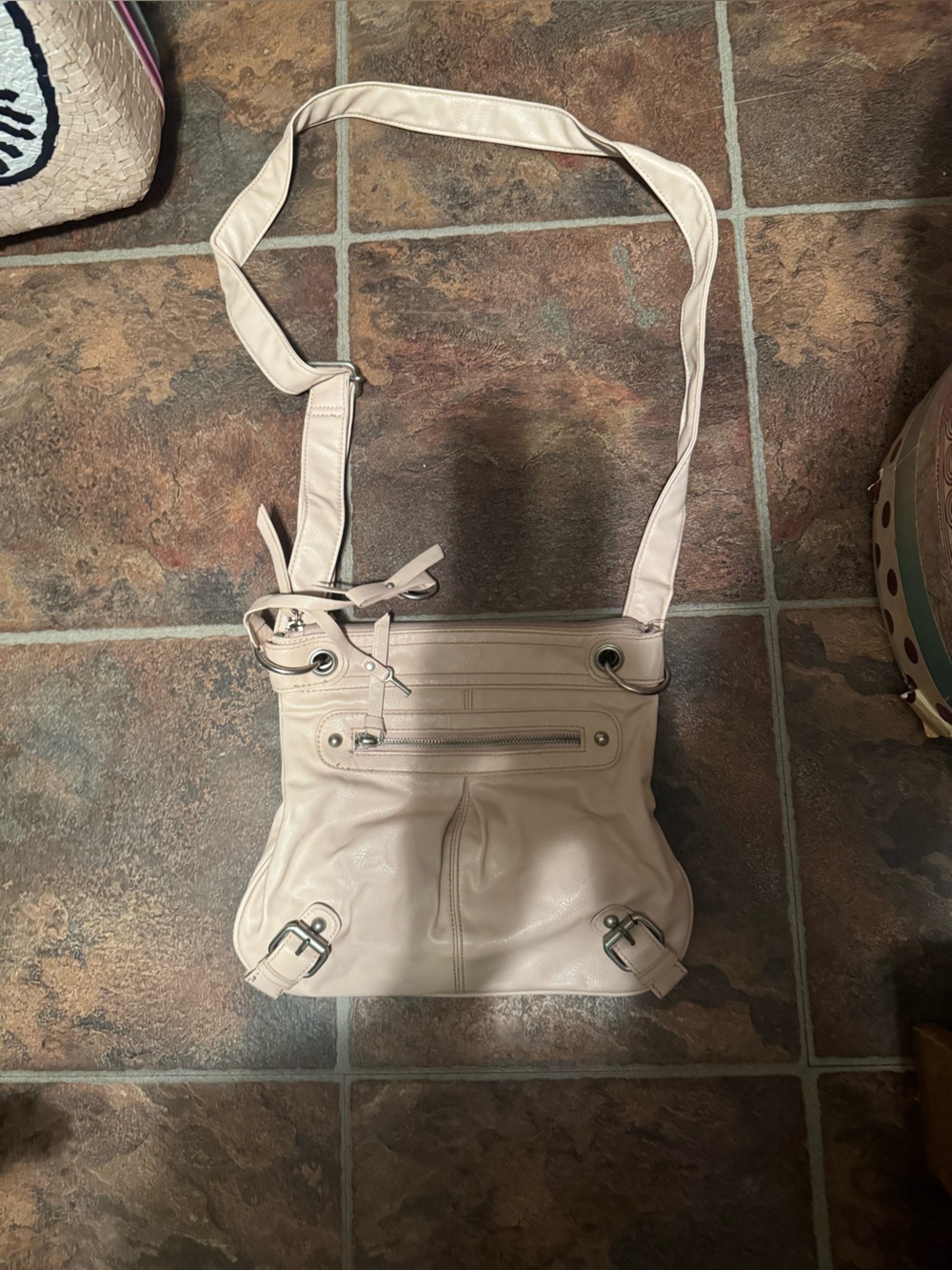 Women's Soft Baby Pink Cream Crossbody Bag with Front Zip Pocket